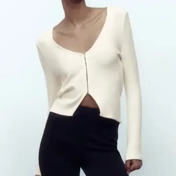 Zara | Sweaters | Zara Soft Rib Knit Cropped Cardigan Vneck